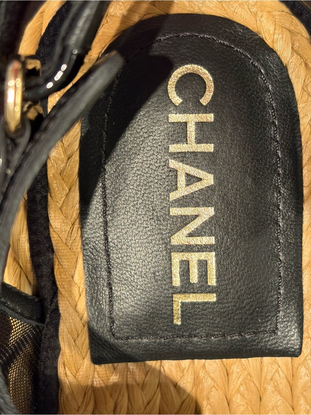 CHANEL Black Canvas and Natural Rope Espadrille Sandals - Picture 10 of 11